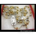 Gold Silver Tone Catholic Rosary Cross Necklace